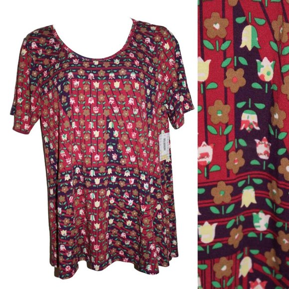 LuLaRoe Tops - LuLaRoe Perfect Tee Burgundy Geometric Floral 3XL